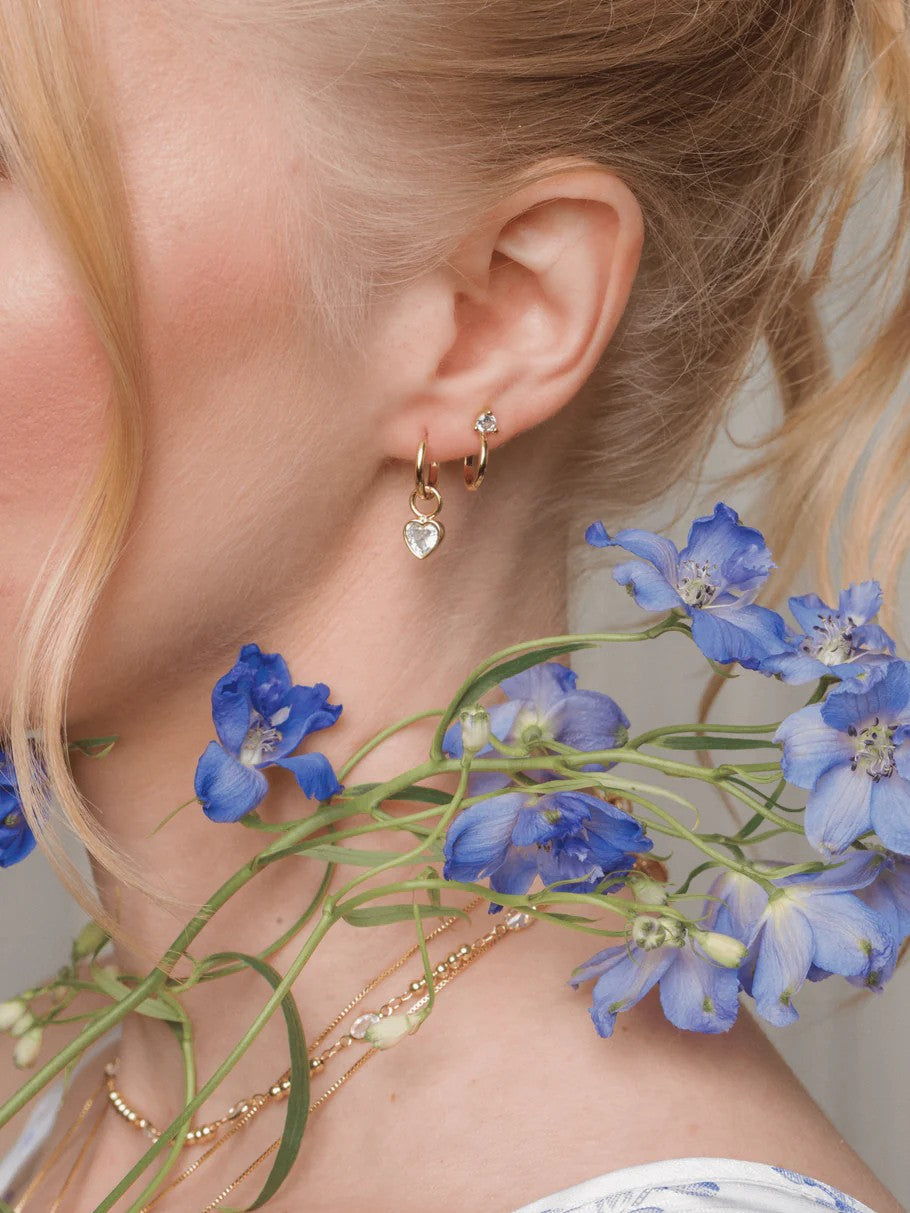 Bezel Heart Huggie Earring