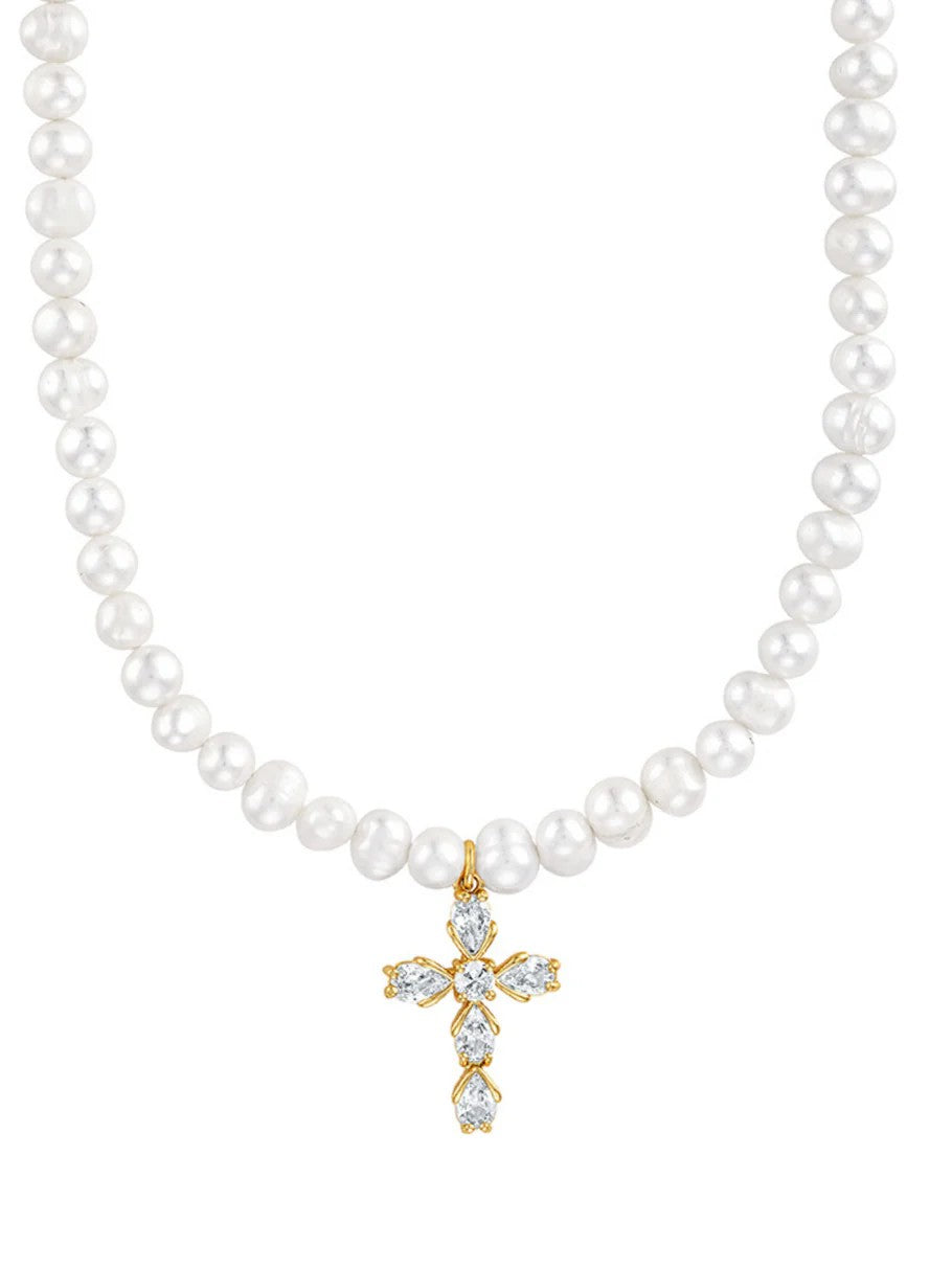 Bellena Pearl Cross Necklace